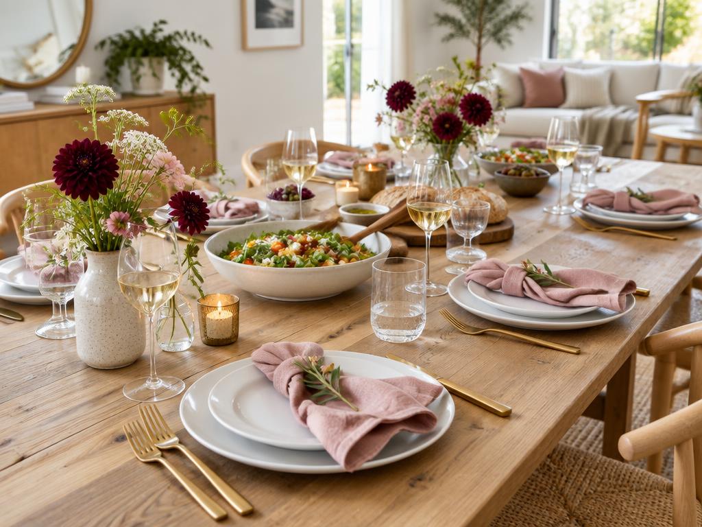 A welcoming table with flowers and linen napkins