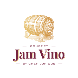 A logo of a restaurant called jam vino