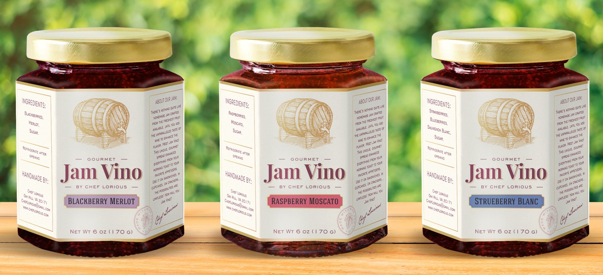 A jar of jam with the label " jam vino ".