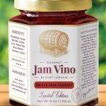 A jar of jam with label on it.